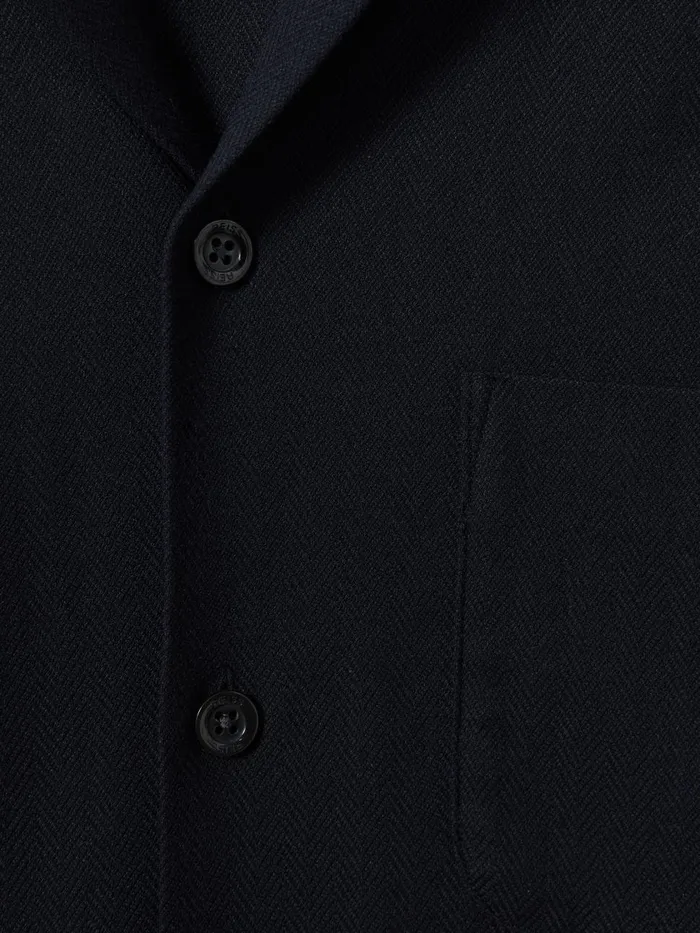 Men Reiss Shirts Nitus Herringbone Cuban Collar Shirt Navy