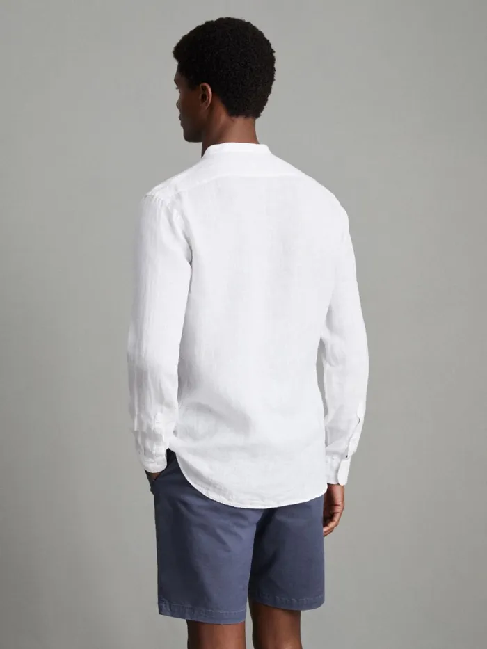 Men Reiss Shirts Ocean Linen Grandad Collar Shirt White