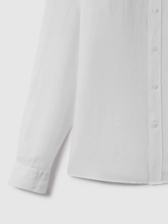 Men Reiss Shirts Ocean Linen Grandad Collar Shirt White