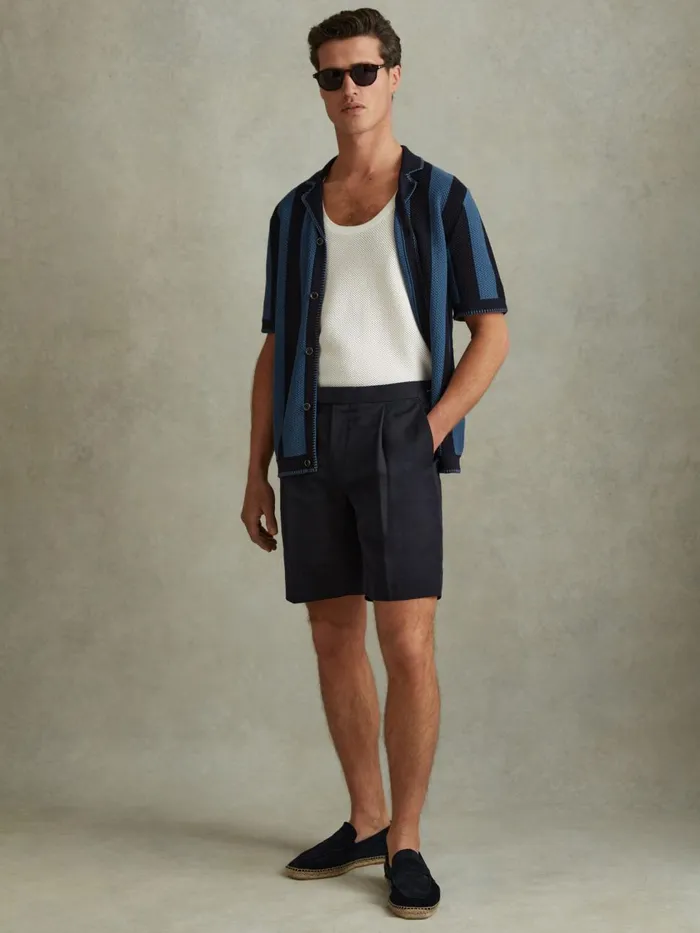 Men Reiss Shorts Con Cotton Blend Adjuster Shorts Navy