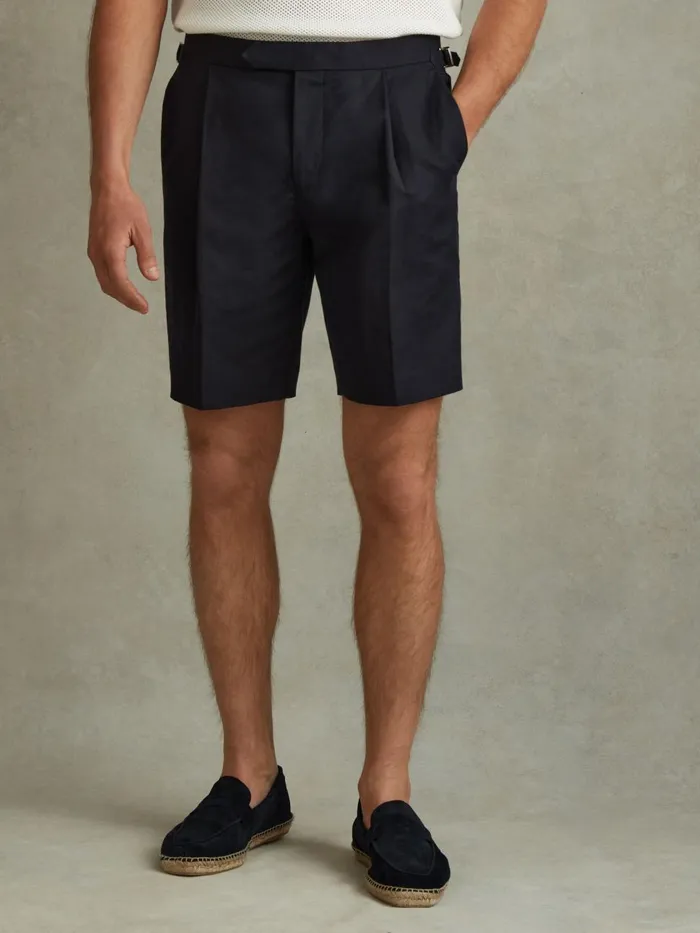 Men Reiss Shorts Con Cotton Blend Adjuster Shorts Navy