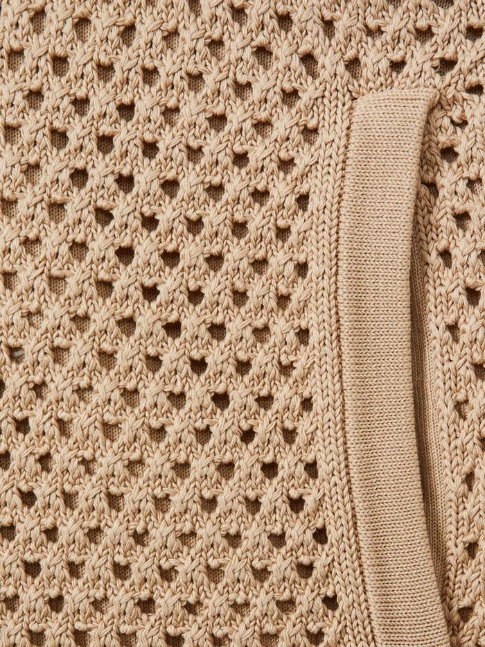 Men Reiss Shorts Creek Cotton Blend Crochet Drawstring Shorts Soft Taupe