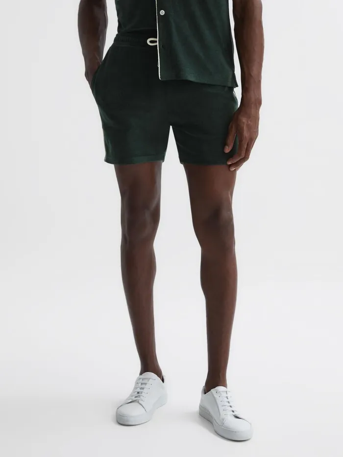 Men Reiss Shorts Fredericks Towelling Drawstring Shorts Dark Green