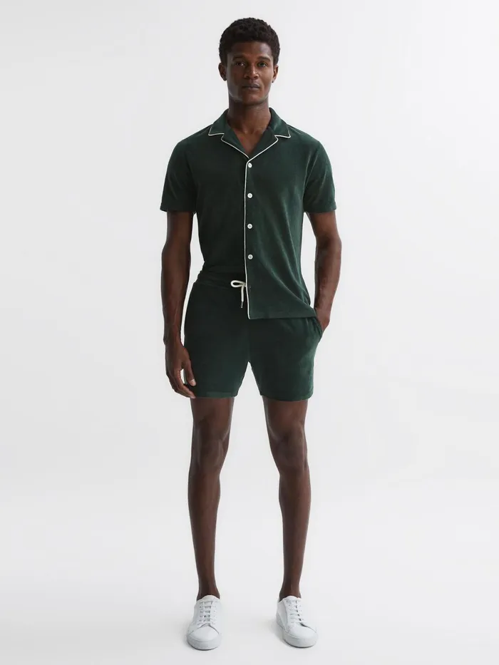 Men Reiss Shorts Fredericks Towelling Drawstring Shorts Dark Green