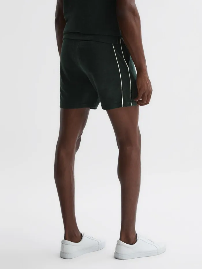 Men Reiss Shorts Fredericks Towelling Drawstring Shorts Dark Green