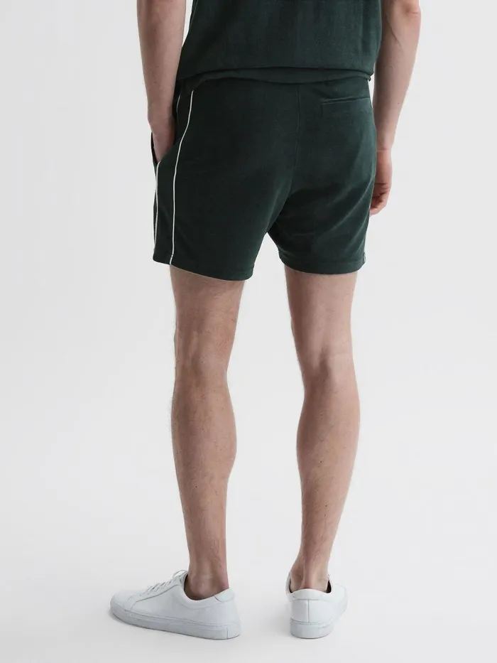 Men Reiss Shorts Fredericks Towelling Drawstring Shorts Dark Green