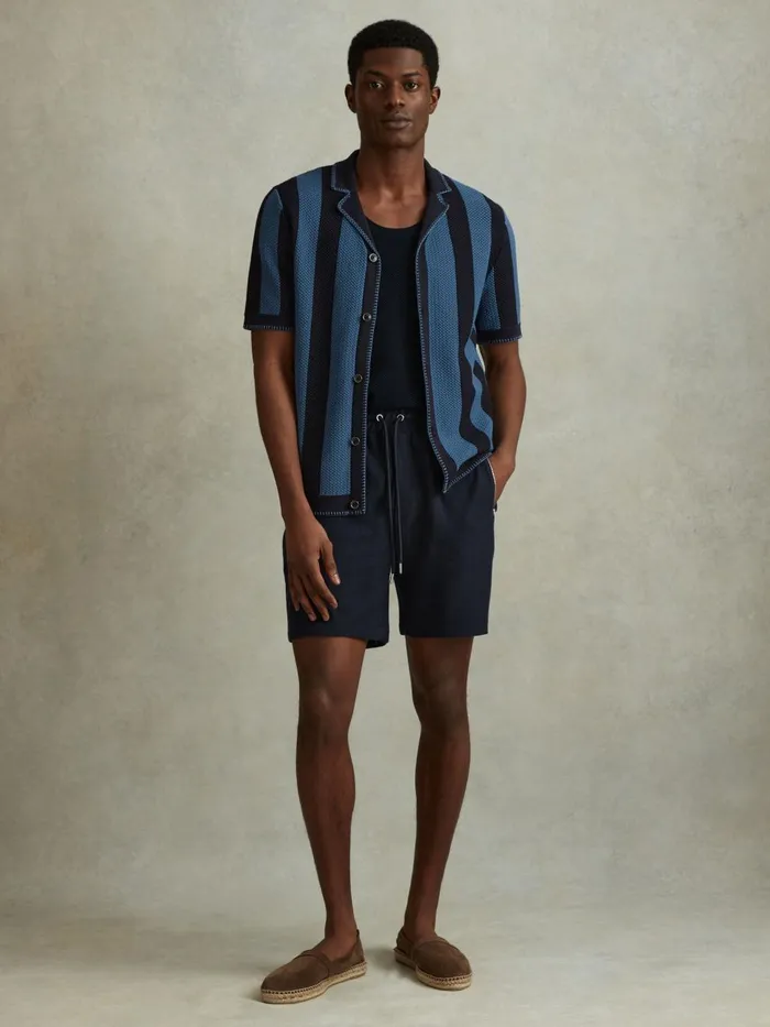 Men Reiss Shorts Hester Textured Cotton Drawstring Shorts Navy