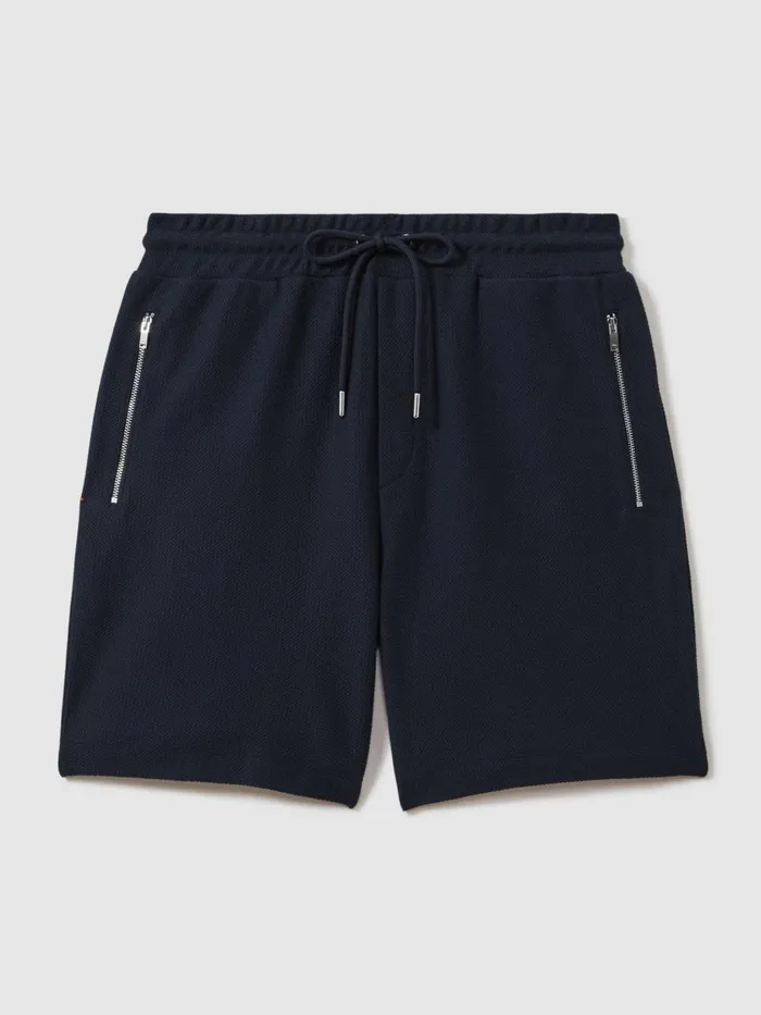 Men Reiss Shorts Hester Textured Cotton Drawstring Shorts Navy