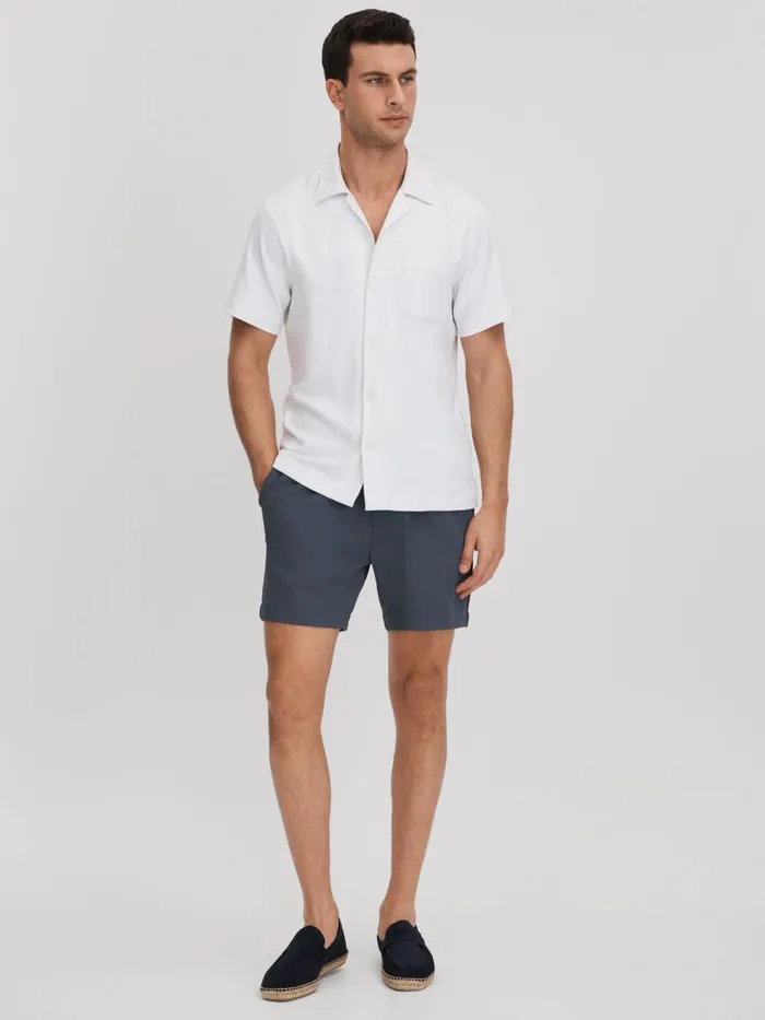 Men Reiss Shorts Newmark Textured Drawstring Shorts Airforce Blue