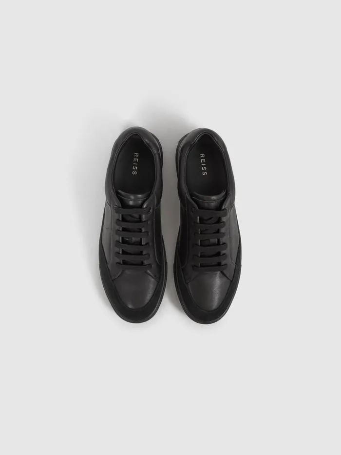 Men Reiss Sneakers Ashley Leather Low Top Trainers All Black