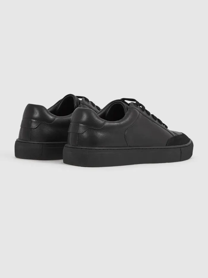Men Reiss Sneakers Ashley Leather Low Top Trainers All Black