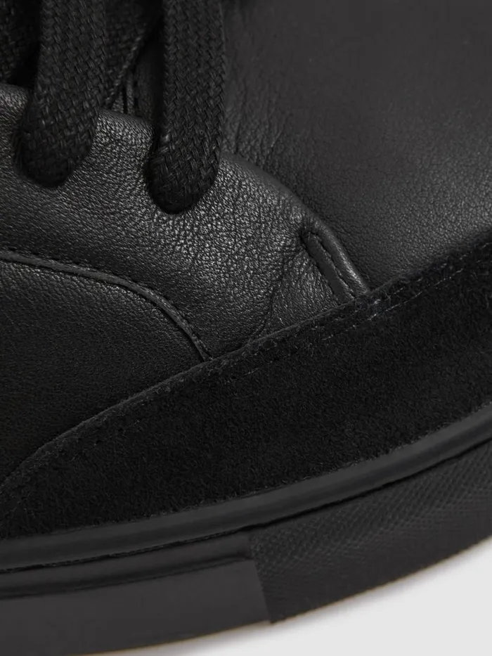 Men Reiss Sneakers Ashley Leather Low Top Trainers All Black