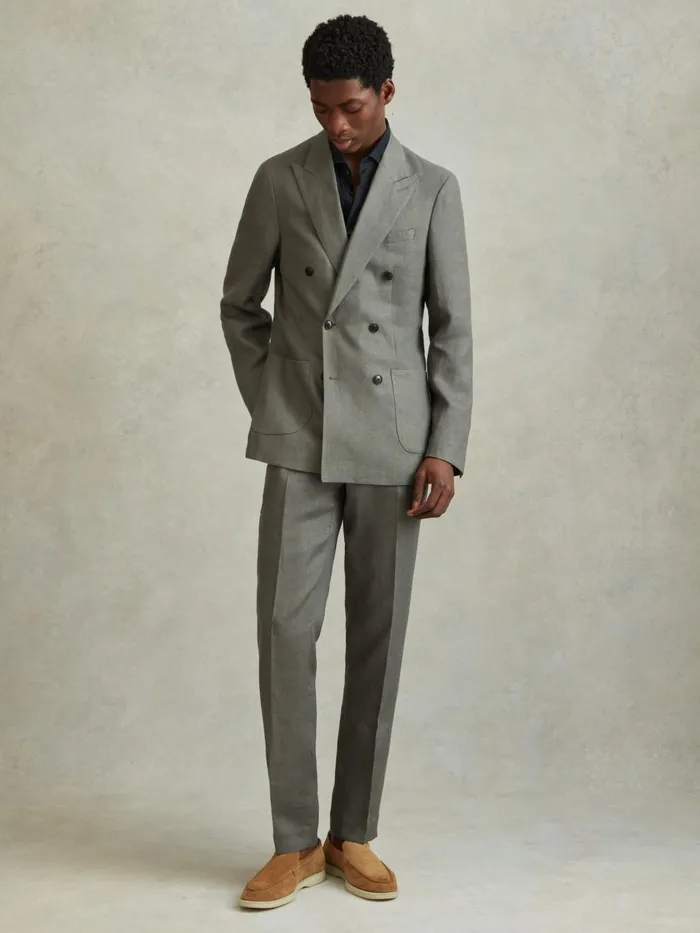 Men Reiss Suits and Tailoring Halgas Linen Side Adjuster Trousers Dark Sage
