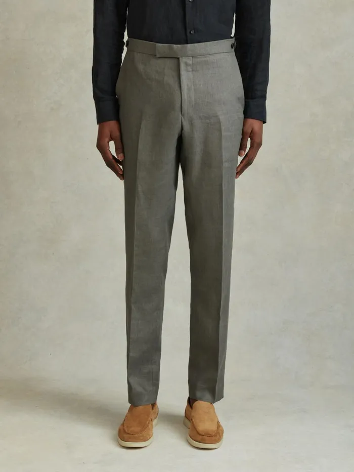 Men Reiss Suits and Tailoring Halgas Linen Side Adjuster Trousers Dark Sage