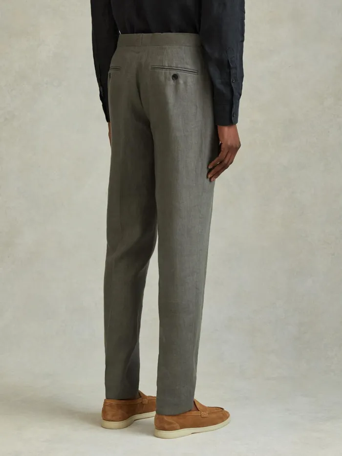 Men Reiss Suits and Tailoring Halgas Linen Side Adjuster Trousers Dark Sage