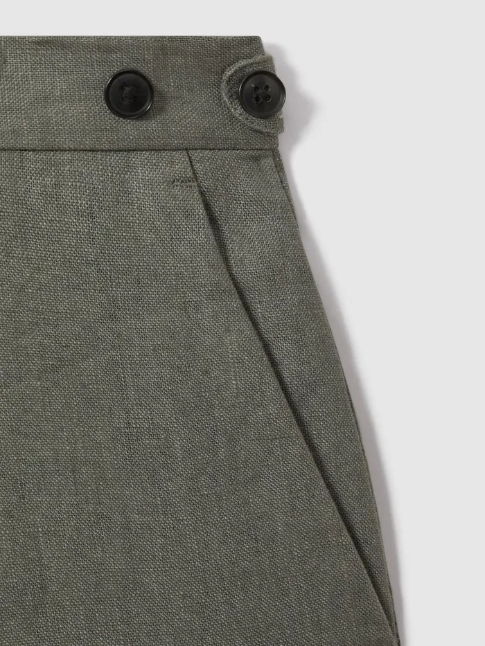 Men Reiss Suits and Tailoring Halgas Linen Side Adjuster Trousers Dark Sage