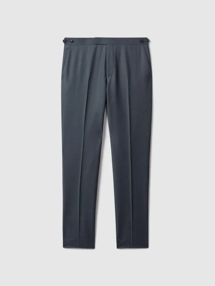 Men Reiss Suits and Tailoring Humble Slim Fit Wool Side Adjuster Trousers Airforce Blue