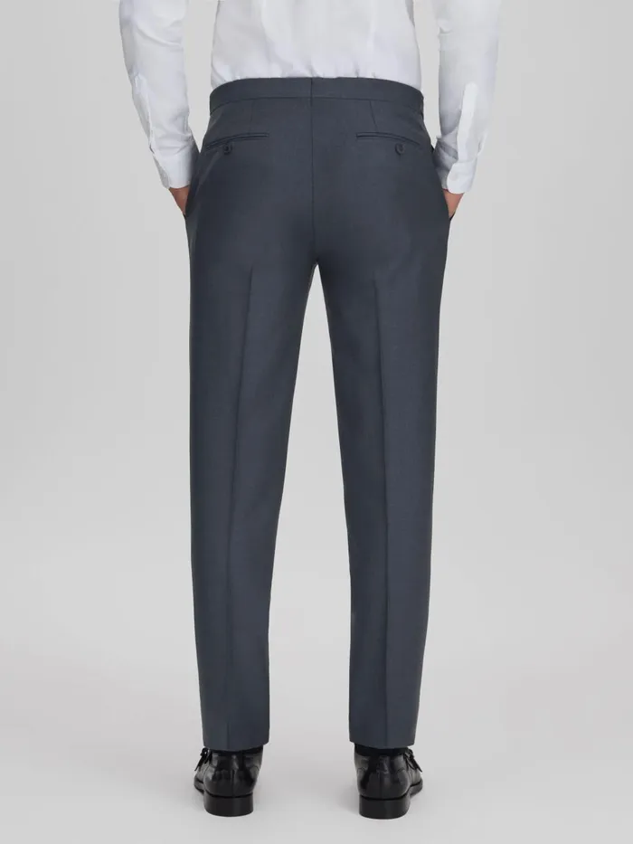 Men Reiss Suits and Tailoring Humble Slim Fit Wool Side Adjuster Trousers Airforce Blue