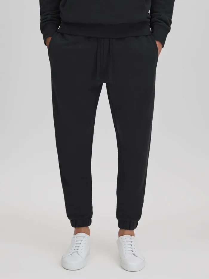 Men Reiss Sweats Hoodies and Joggers Ali Fleece Lined Cotton Joggers Washed Black