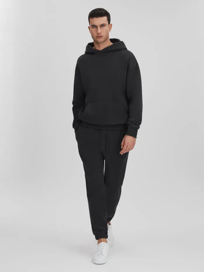 Men Reiss Sweats Hoodies and Joggers Ali Fleece Lined Cotton Joggers Washed Black