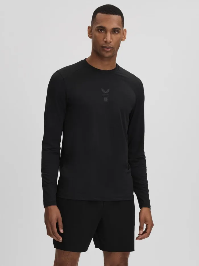 Men Reiss Sweats Hoodies and Joggers Kash Castore Performance Long Sleeve Top Onyx Black