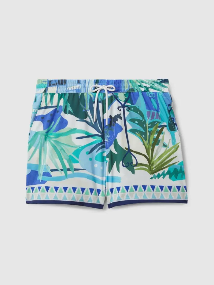 Men Reiss Swimwear Huwai Printed Drawstring Waist Swim Shorts Green Multi