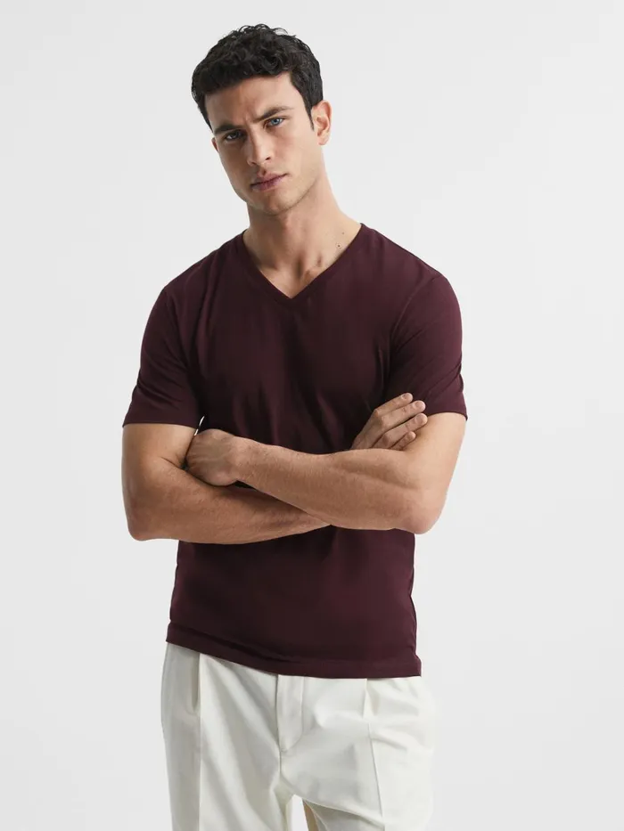Men Reiss TShirts Dayton Cotton VNeck TShirt Bordeaux
