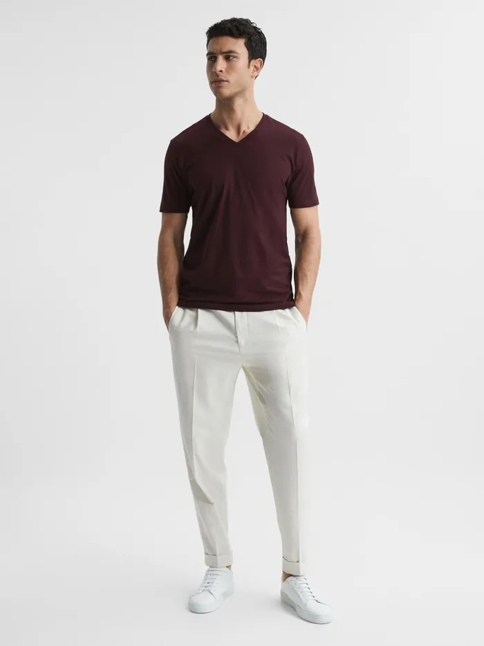 Men Reiss TShirts Dayton Cotton VNeck TShirt Bordeaux
