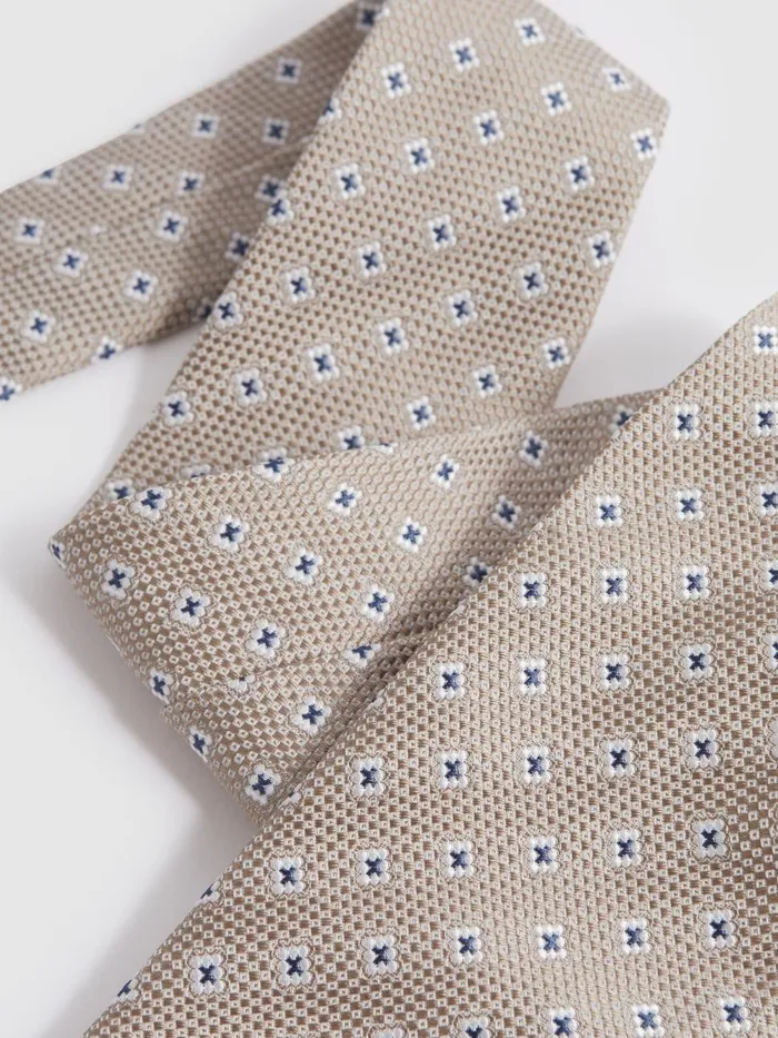 Men Reiss Ties and Pocket Squares Apollinare Silk Blend Floral Print Tie Oatmeal