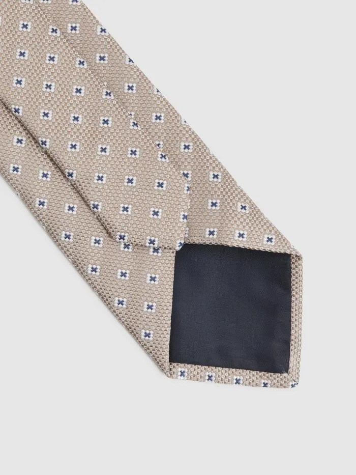 Men Reiss Ties and Pocket Squares Apollinare Silk Blend Floral Print Tie Oatmeal