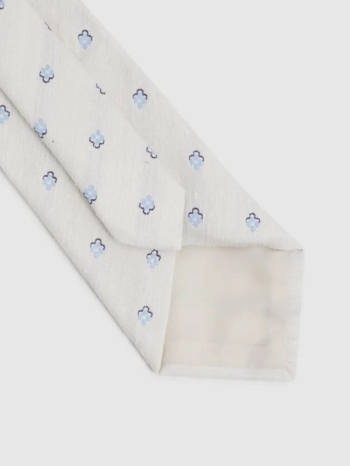 Men Reiss Ties and Pocket Squares Francesco Silk Blend Textured Floral Print Tie Cream