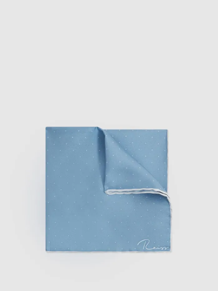 Men Reiss Ties and Pocket Squares Liam Polka Dot Silk Pocket Square Blue