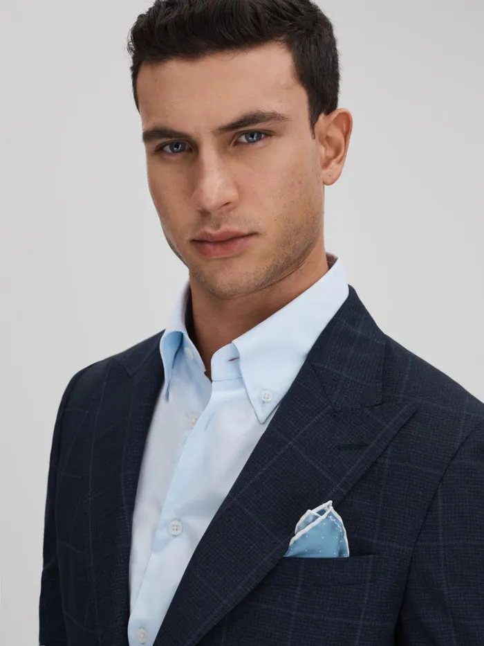 Men Reiss Ties and Pocket Squares Liam Polka Dot Silk Pocket Square Blue
