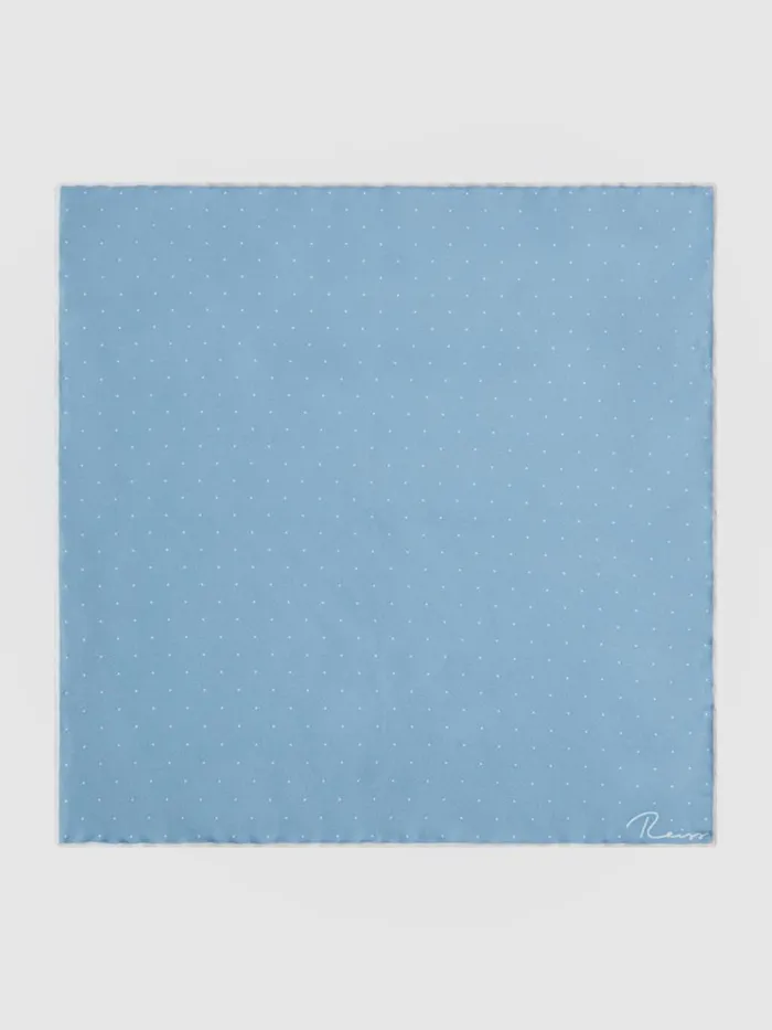 Men Reiss Ties and Pocket Squares Liam Polka Dot Silk Pocket Square Blue