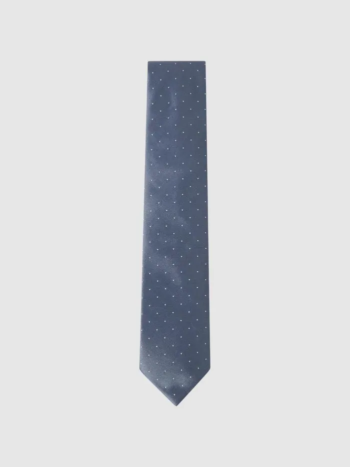 Men Reiss Ties and Pocket Squares Liam Polka Dot Silk Tie Airforce Blue
