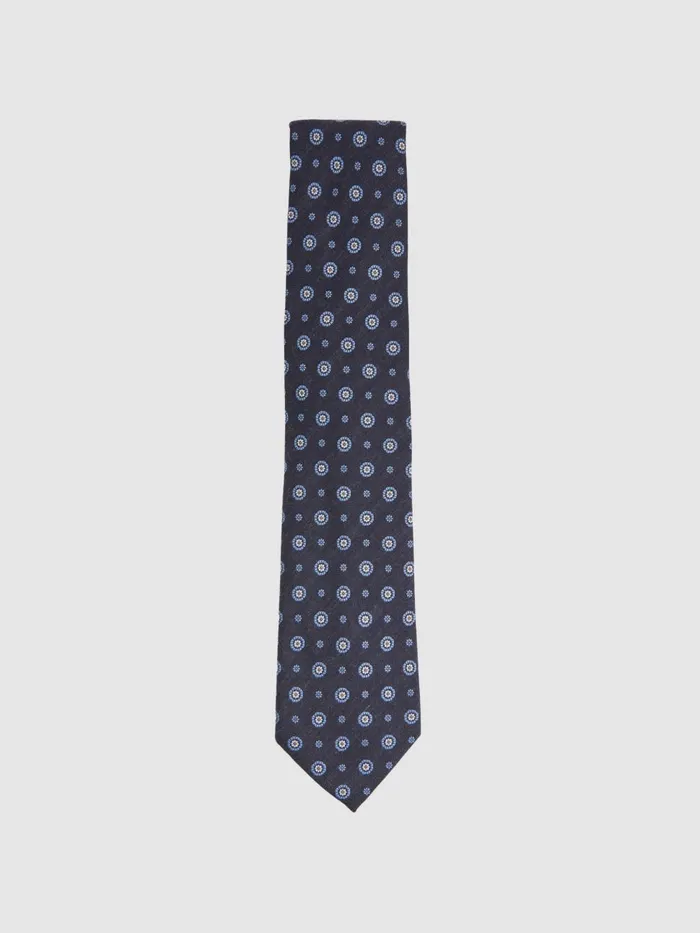 Men Reiss Ties and Pocket Squares Orvieto Cotton Silk Medallion Design Tie Navy