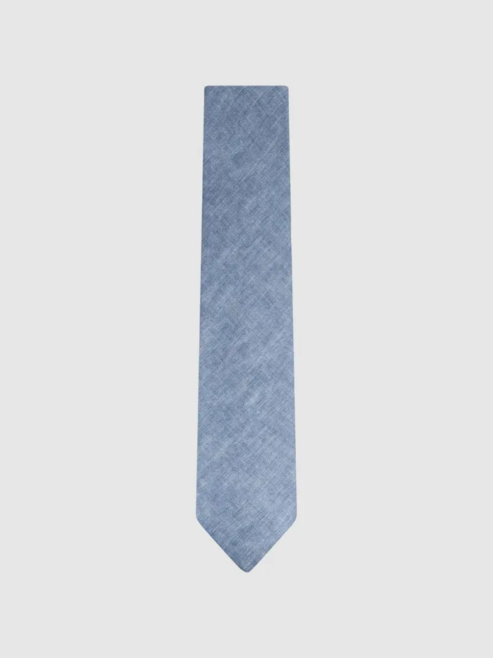 Men Reiss Ties and Pocket Squares Vitali Linen Tie Denim Melange