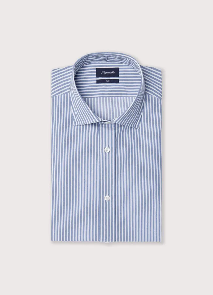 Men Shirts Faonnable Regular Fit Banker Striped Twill Shirt Dark Denim Blue