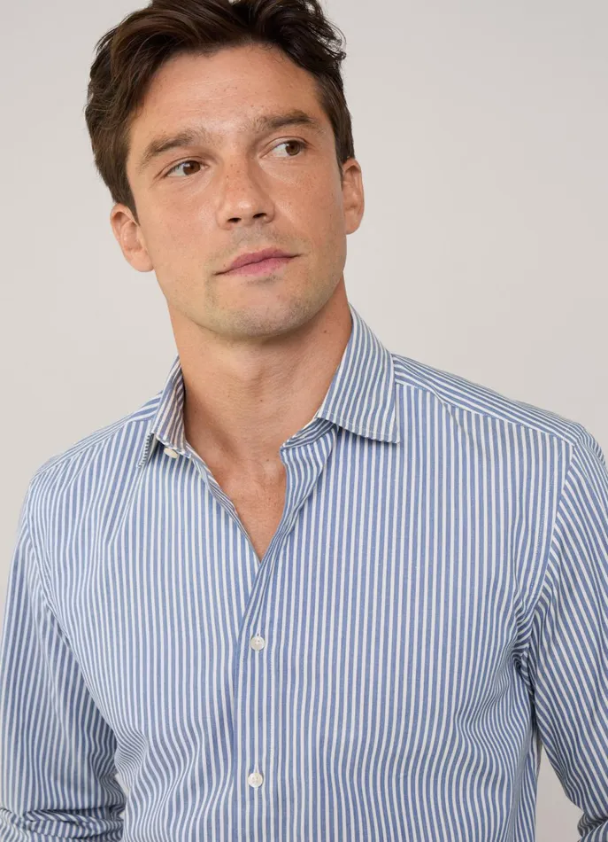 Men Shirts Faonnable Regular Fit Banker Striped Twill Shirt Dark Denim Blue