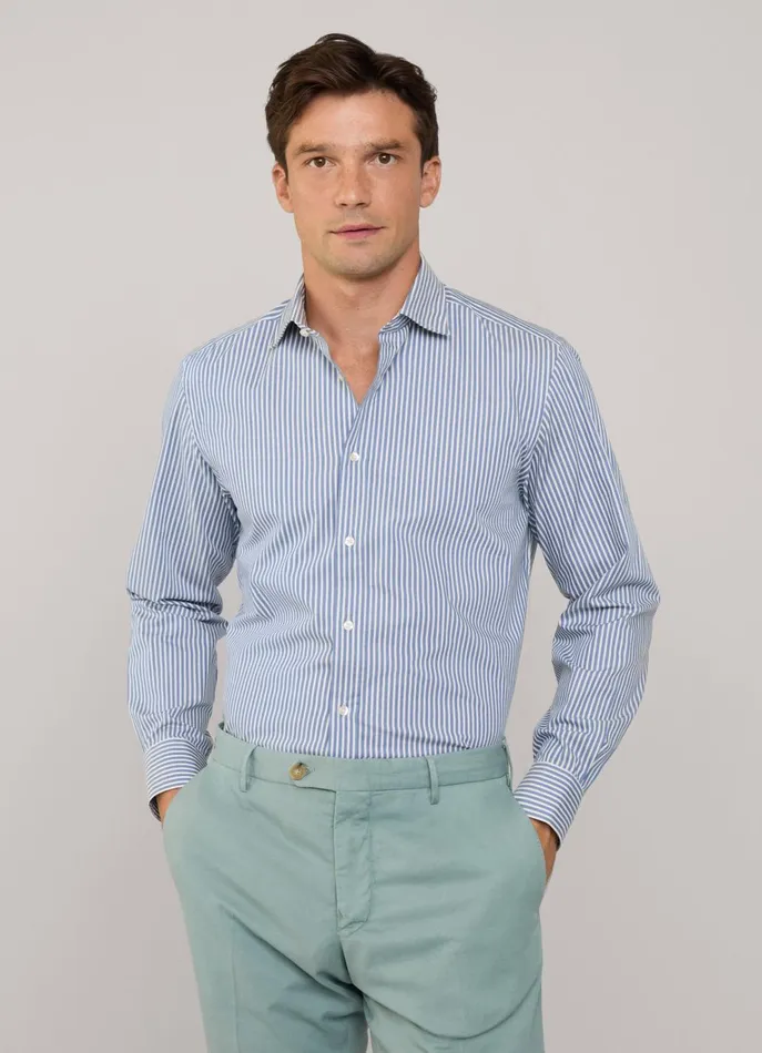 Men Shirts Faonnable Regular Fit Banker Striped Twill Shirt Dark Denim Blue