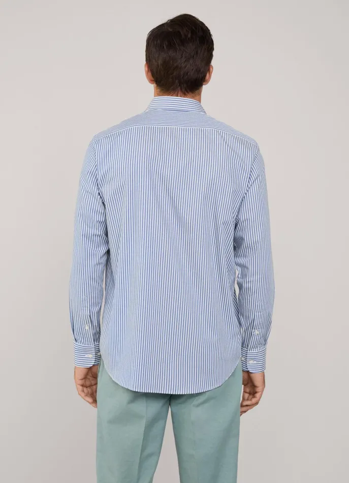 Men Shirts Faonnable Regular Fit Banker Striped Twill Shirt Dark Denim Blue
