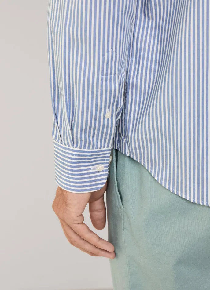 Men Shirts Faonnable Regular Fit Banker Striped Twill Shirt Dark Denim Blue