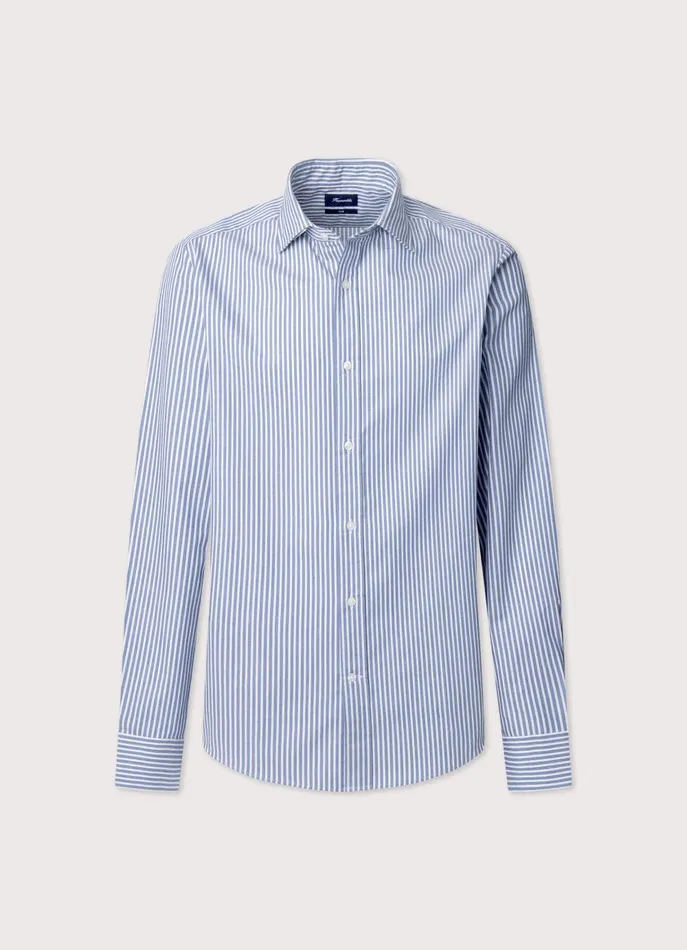Men Shirts Faonnable Regular Fit Banker Striped Twill Shirt Dark Denim Blue