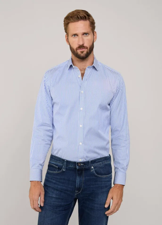 Men Shirts Faonnable Regular Fit Bengal Striped Poplin Shirt Regal Blue