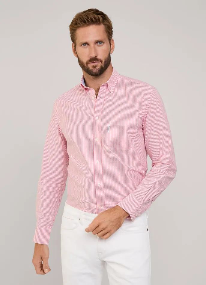 Men Shirts Faonnable Regular Fit Bengal Striped Seersucker Shirt Poster Red