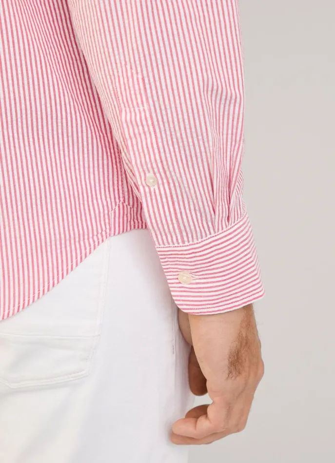 Men Shirts Faonnable Regular Fit Bengal Striped Seersucker Shirt Poster Red