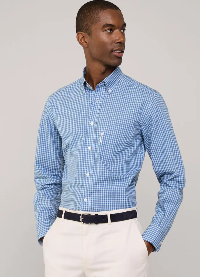 Men Shirts Faonnable Regular Fit Check Shirt Dark Denim Blue