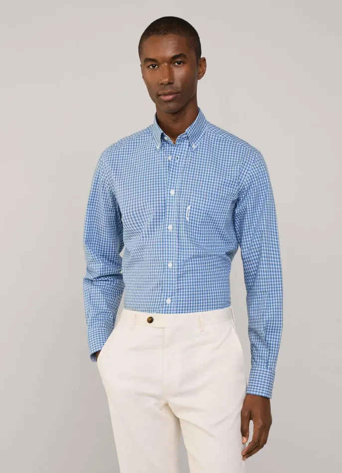 Men Shirts Faonnable Regular Fit Check Shirt Dark Denim Blue