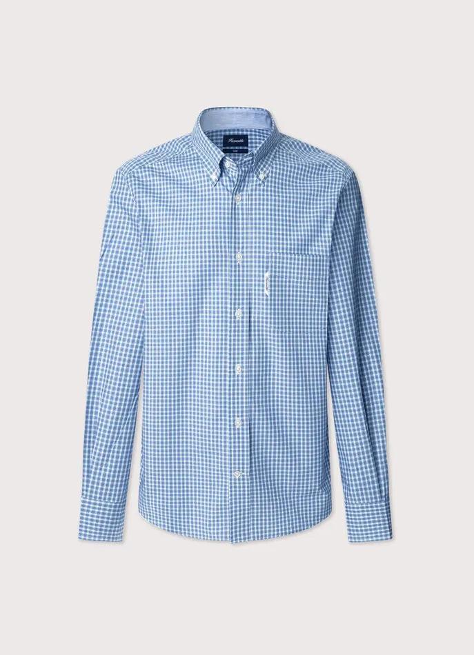 Men Shirts Faonnable Regular Fit Check Shirt Dark Denim Blue