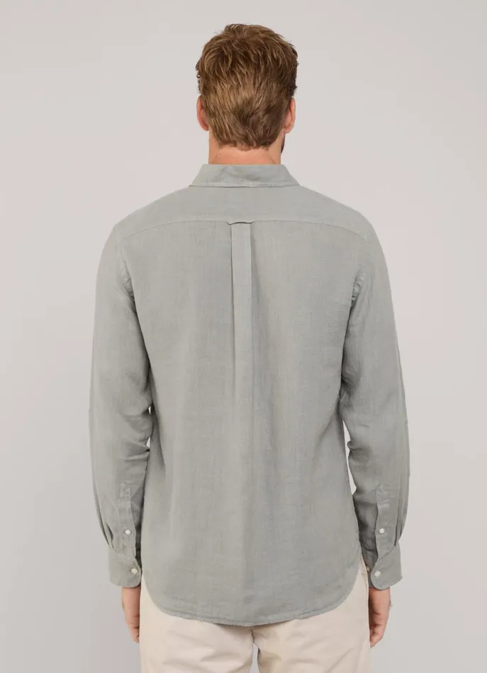 Men Shirts Faonnable Regular Fit Linen Shirt Grey Olive Green